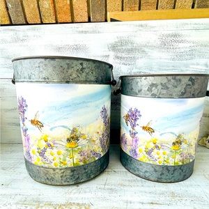 Lavender Buckets with Bees Set of 2